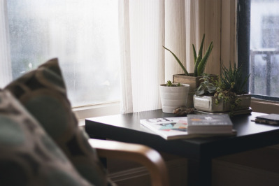 Calm neutral home interior with ceramic planters